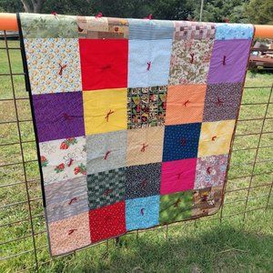 Patchwork Handmade Quilt  64x45 Abstract Fruit Animals Things Cotton Farmhouse